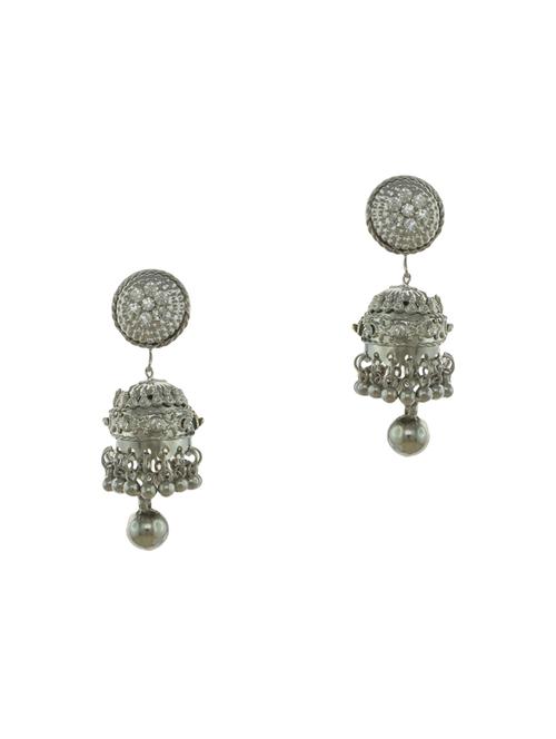 silver metal jhumkas earring - 13998929 - Very Small Image - 1