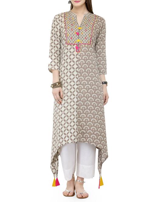 embroidered asymmetric kurta with palazzo set - 13999631 - Very Small Image - 1