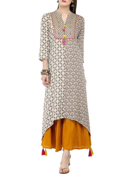 embroidered asymmetric kurta with palazzo set - 13999632 - Very Small Image - 1