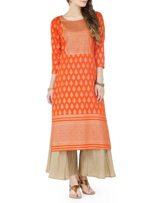 orange viscose kurta palazzo set - 13999633 - Very Small Image - 1