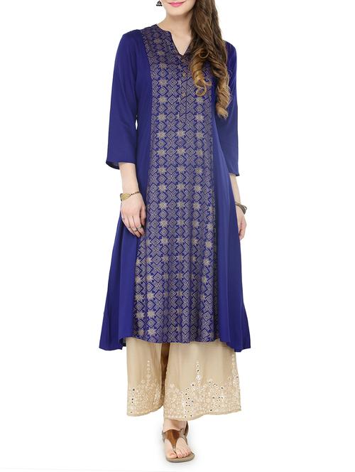 gold print kurta with palazzo set - 13999657 - Very Small Image - 1