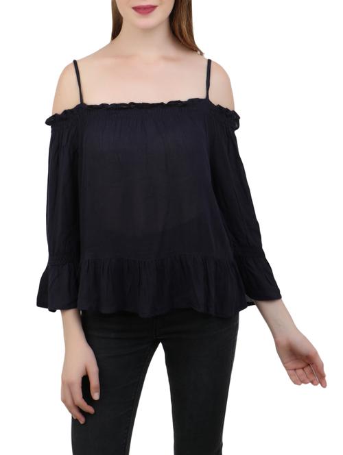 dark blue viscose regular top - 14000133 - Very Small Image - 1