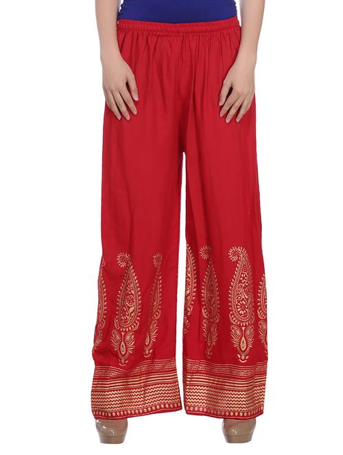 red rayon printed palazzo - 14000854 - Very Small Image - 1