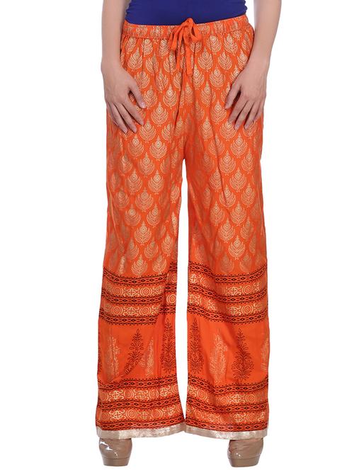orange rayon printed palazzo - 14000858 - Very Small Image - 1