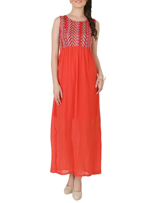 orange printed maxi dress - 14001592 - Very Small Image - 1