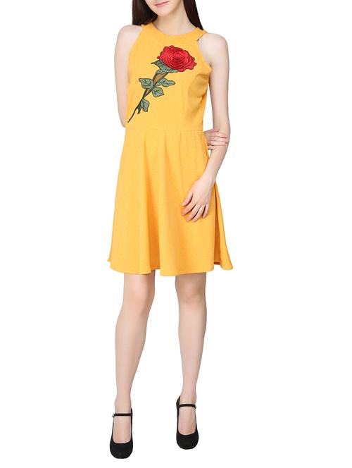 yellow poly lycra skater dress - 14002633 - Very Small Image - 1