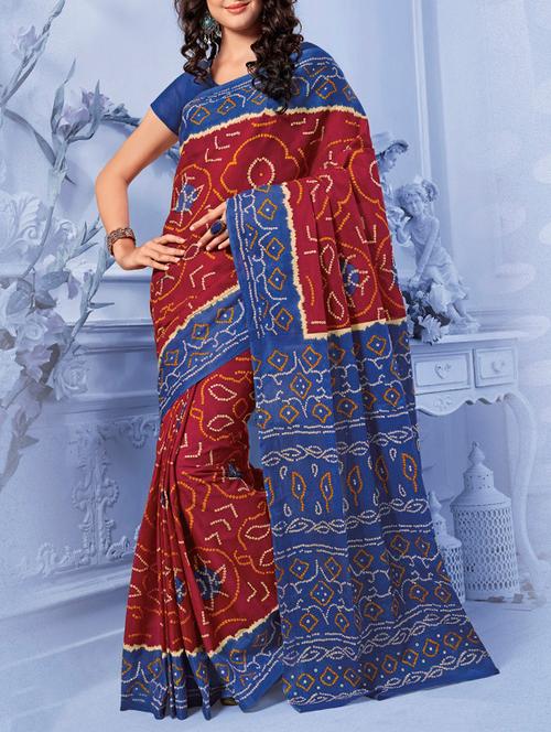 red cotton bandhani saree with blouse - 14003491 - Very Small Image - 1