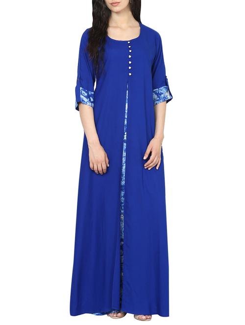 blue printed rayon maxi dress - 14004764 - Very Small Image - 1