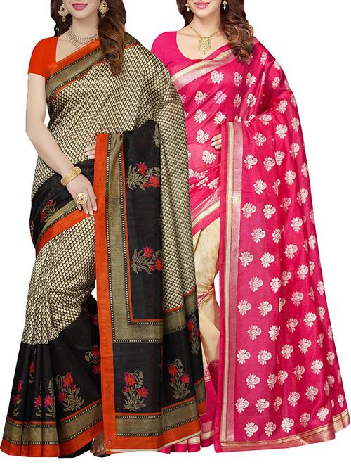 set of 2 multicolor bhagalpuri saree with blouse - 14007414 - Very Small Image - 1