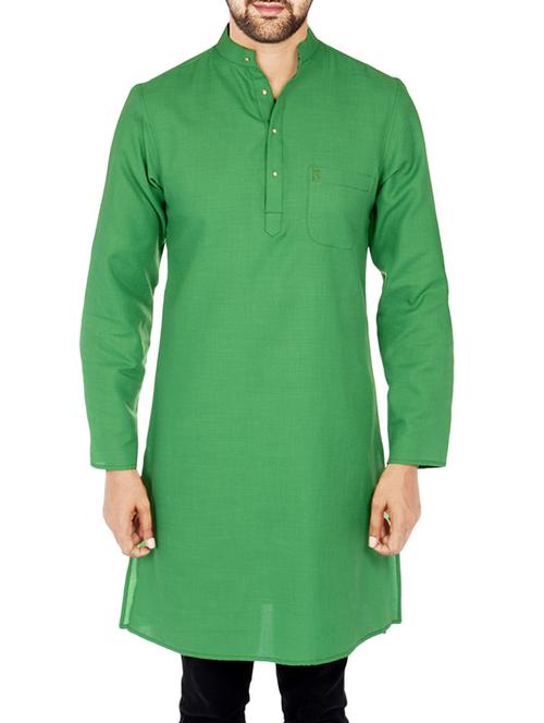 green cotton long kurta - 14007566 - Very Small Image - 1