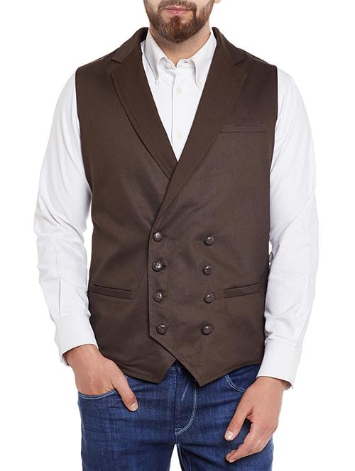 brown cotton waist coat - 14007622 - Very Small Image - 1