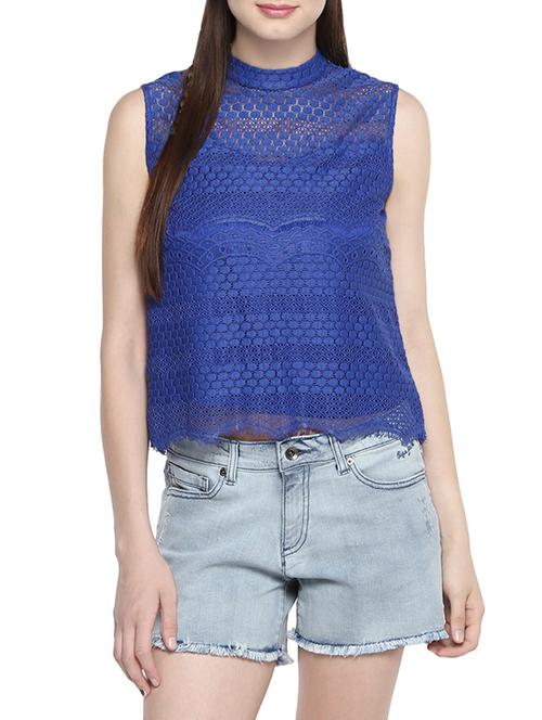 solid blue lace top - 14007888 - Very Small Image - 1