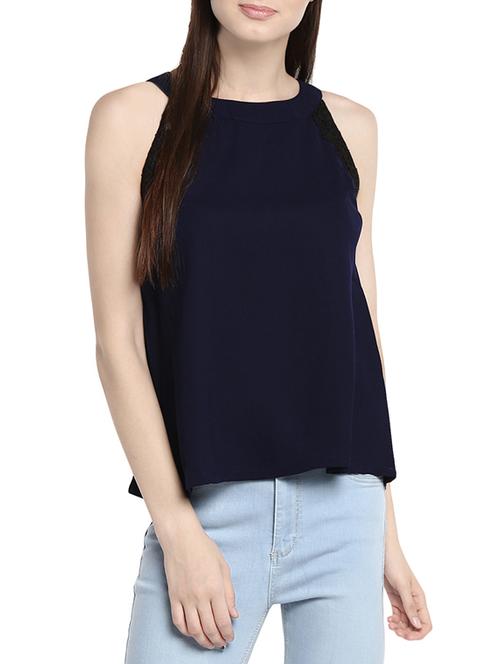 sheer panel lace trim top - 14007899 - Very Small Image - 1