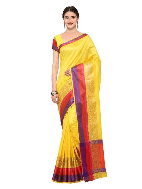 yellow cotton silk bordered saree with blouse - 14007959 - Very Small Image - 1