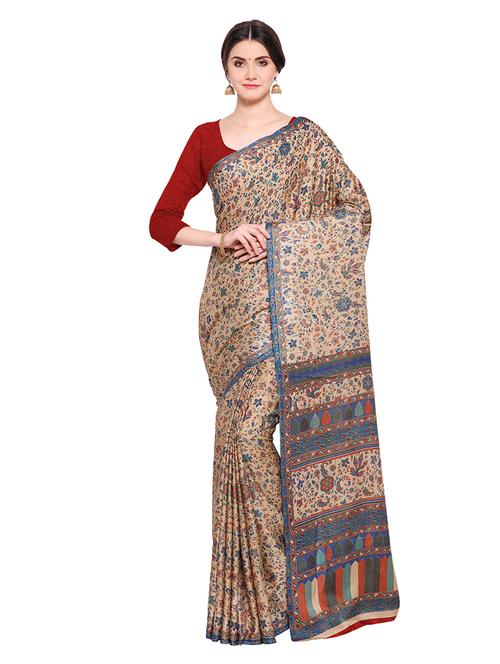 beige silk blend printed saree with blouse - 14007979 - Very Small Image - 1