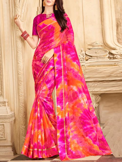 pink kota silk printed saree with blouse - 14008164 - Very Small Image - 1