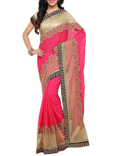 pink poly georgette embroidered saree with blouse - 14009187 - Very Small Image - 1