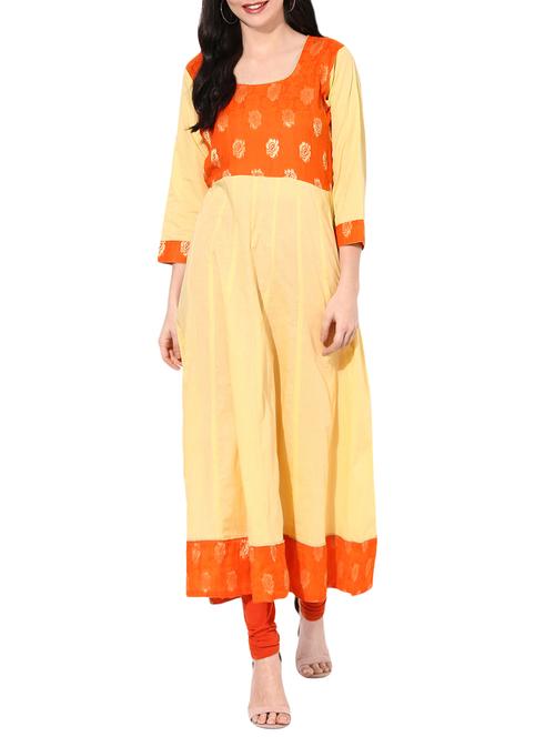 orange cotton anarkali kurta - 14009340 - Very Small Image - 1