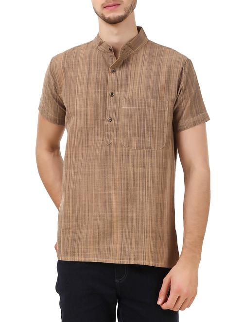 brown cotton short kurta - 14009353 - Very Small Image - 1