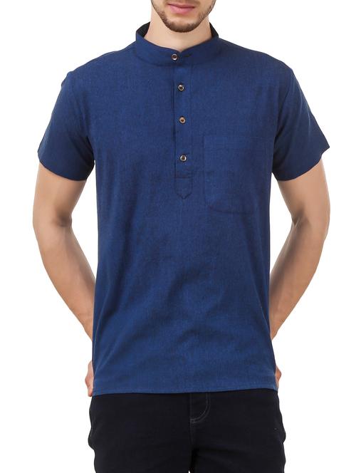 dark blue cotton short kurta - 14009356 - Very Small Image - 1