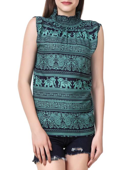 printed green polycrepe top - 14009432 - Very Small Image - 1