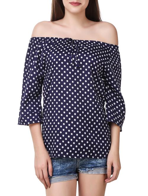 blue printed polycrepe top - 14009437 - Very Small Image - 1