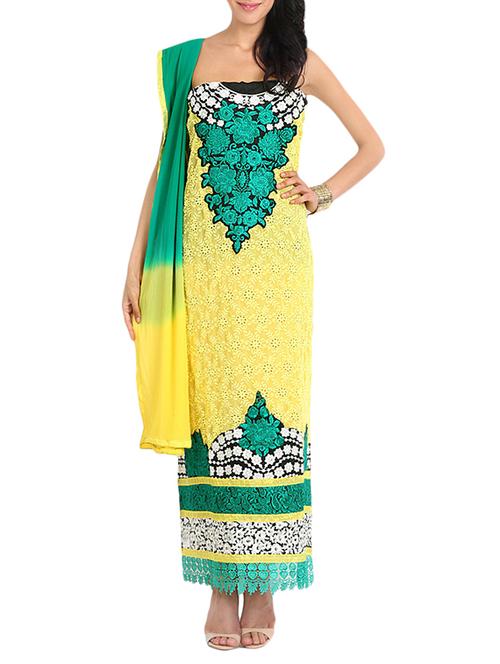yellow georgette pakistani dress material - 14009864 - Very Small Image - 1