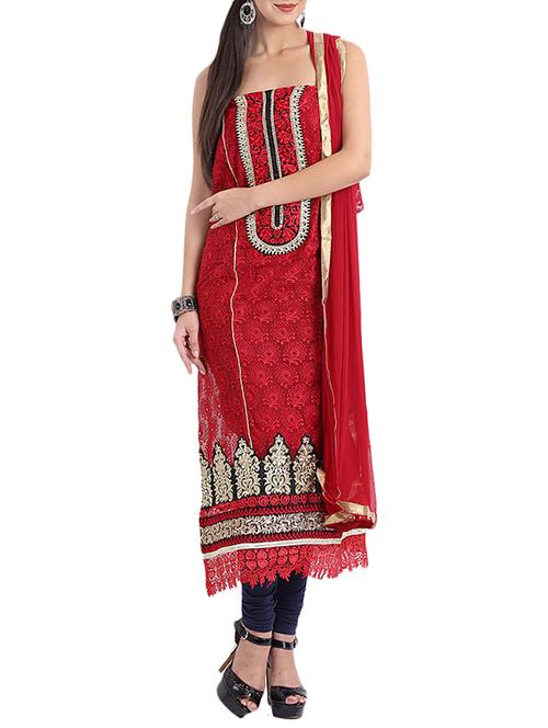 red georgette pakistani dress material - 14009865 - Very Small Image - 1