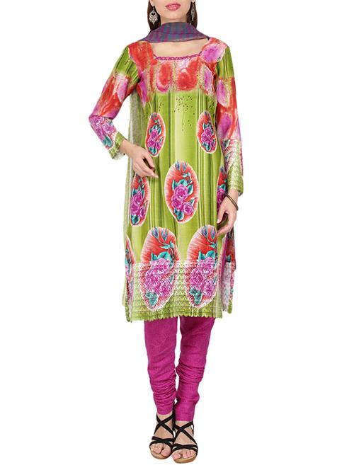 green cotton printed dress material - 14009886 - Very Small Image - 1