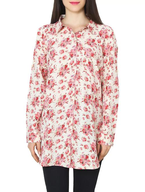red floral crepe long shirt - 14010001 - Very Small Image - 1