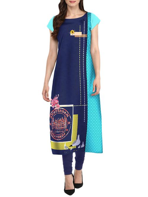 blue crepe straight kurta - 14010130 - Very Small Image - 1
