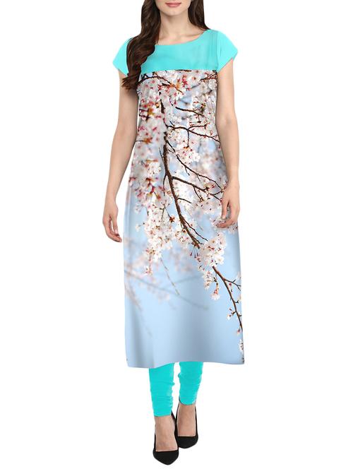 sky blue crepe straight kurta - 14010141 - Very Small Image - 1