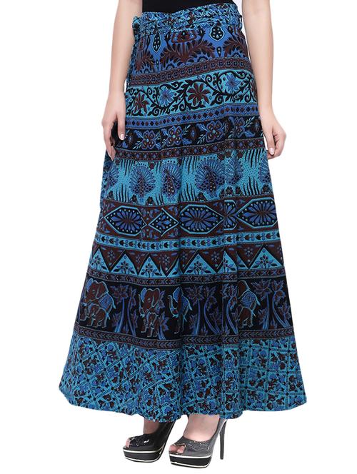 blue cotton printed wrap skirt - 14010535 - Very Small Image - 1