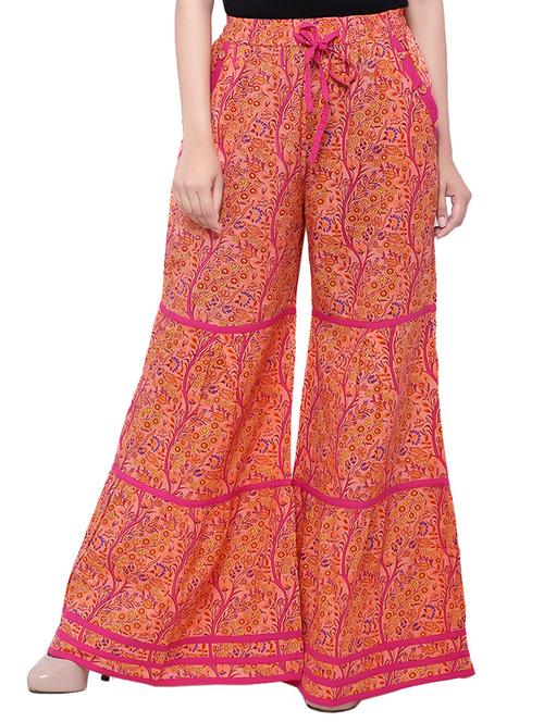 pink cotton printed palazzo - 14010558 - Very Small Image - 1