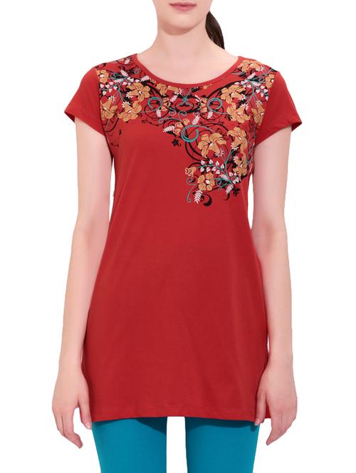 orange printed cotton regular tunic - 14011211 - Very Small Image - 1