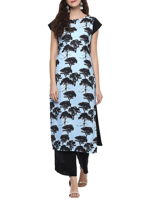 blue colored crepe long kurta - 14011235 - Very Small Image - 1