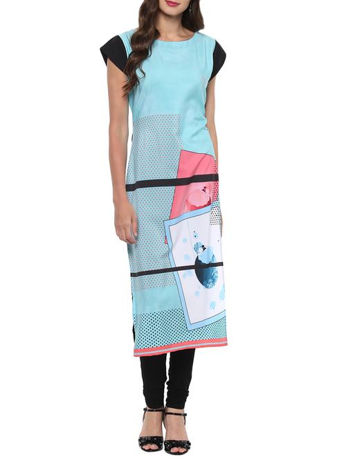 blue colored crepe long kurta - 14011238 - Very Small Image - 1
