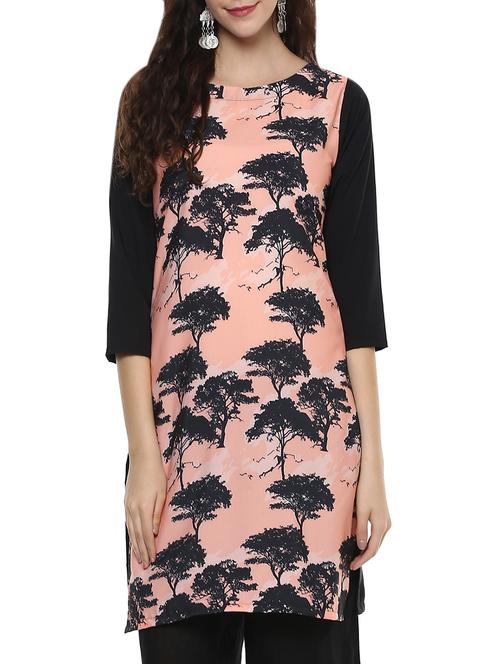 pink crepe straight kurta - 14011240 - Very Small Image - 1