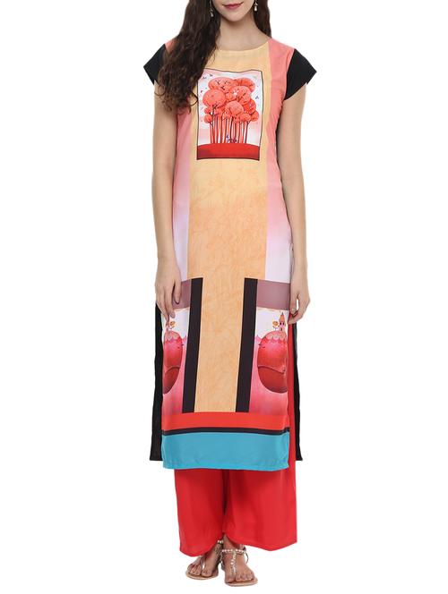 yellow colored crepe long kurta - 14011246 - Very Small Image - 1