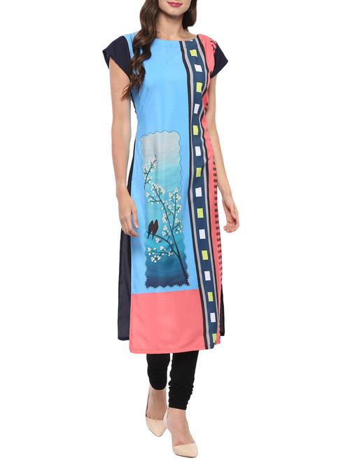 multi colored crepe long kurta - 14011253 - Very Small Image - 1
