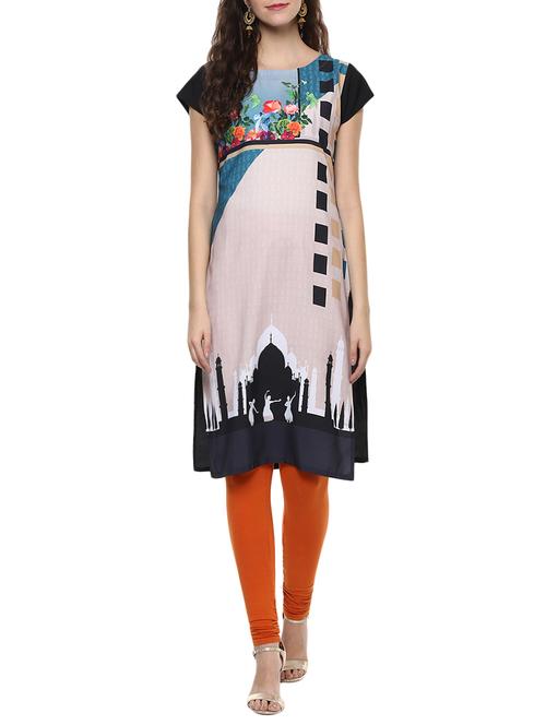 beige colored crepe straight kurta - 14011259 - Very Small Image - 1