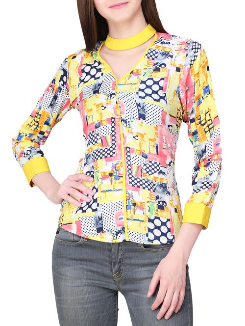 yellow printed crepe top - 14033794 - Very Small Image - 1