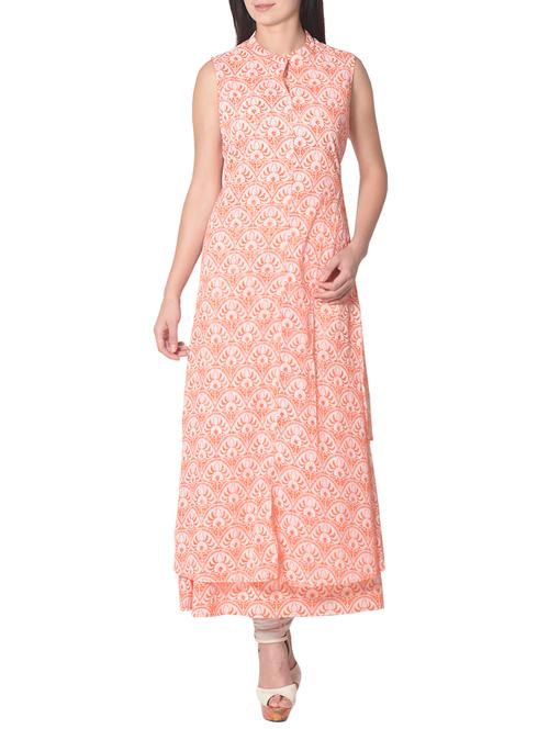 orange cotton aline kurta - 14034378 - Very Small Image - 1