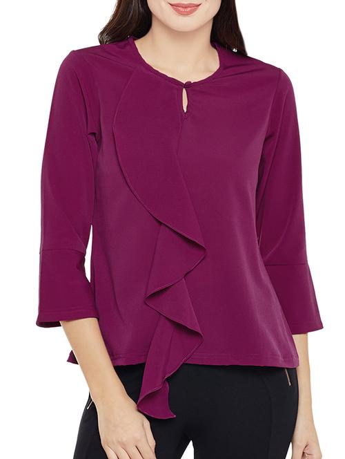 key hole neck ruffle detail top - 14038612 - Very Small Image - 1
