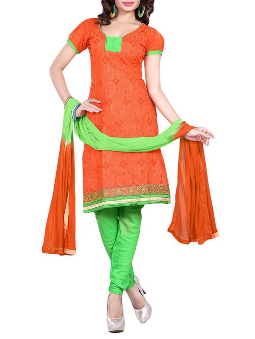 orange chanderi cotton unstitched suit - 14039344 - Very Small Image - 1