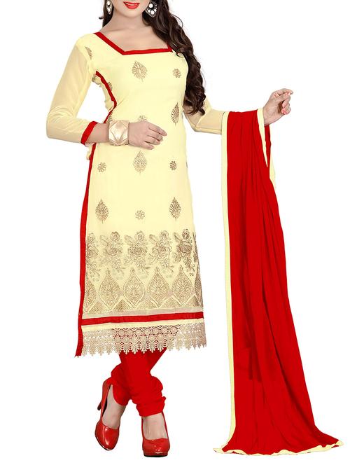cream churidaar unstitched suit - 14039417 - Very Small Image - 1