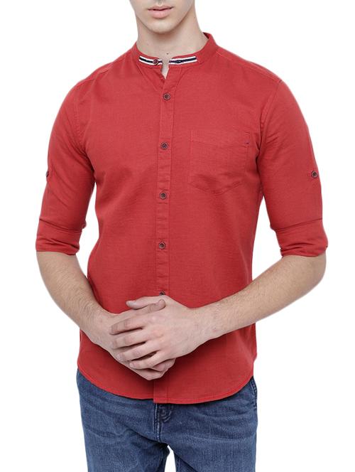 red cotton blend casual shirt - 14039535 - Very Small Image - 1