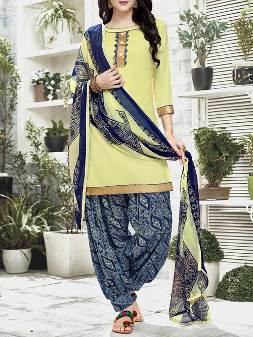 yellow cotton unstitched suit - 14042471 - Very Small Image - 1