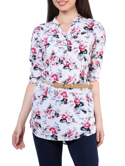 white floral printed viscose tunic - 14042823 - Very Small Image - 1
