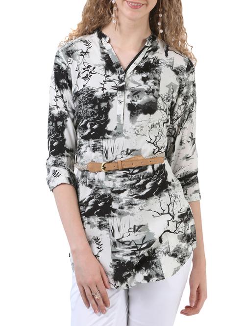 white printed viscose tunic - 14042825 - Very Small Image - 1